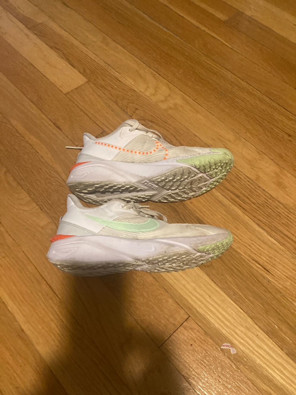Nike Kids White Sneakers with Mint Green & orange Accents